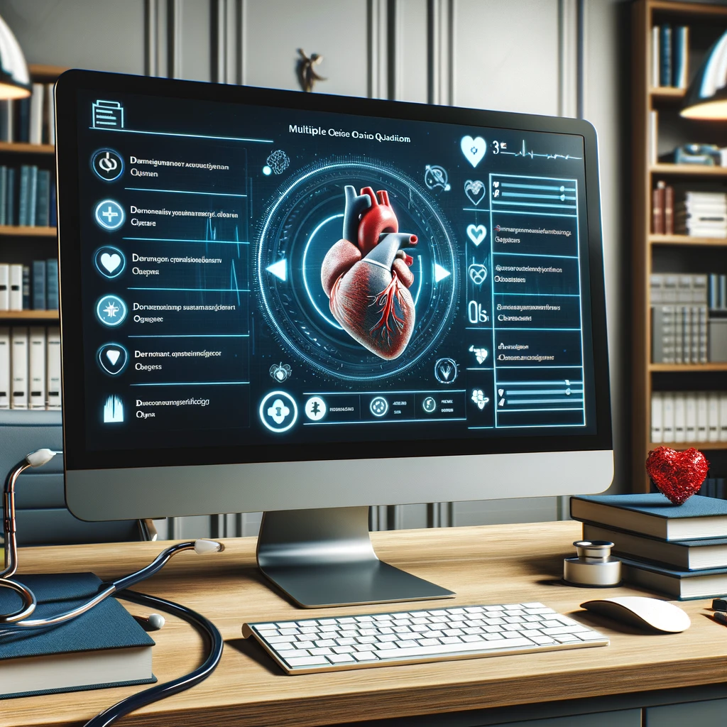 ChatGPT AI interface displaying cardiology exam questions